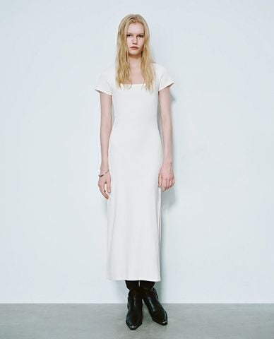  URBAN REVIVO - Đầm midi cổ vuông thời trang 