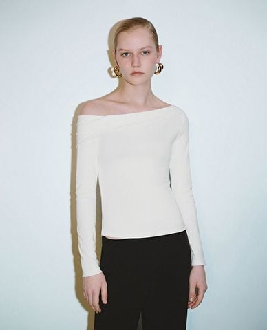  URBAN REVIVO - Áo trễ vai nữ phom ôm thời thượng 