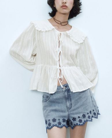  URBAN REVIVO - Áo kiểu nữ tay phồng nữ tính 