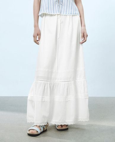  URBAN REVIVO - Chân váy chữ A maxi xếp tầng thanh lịch 