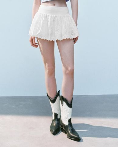  URBAN REVIVO - Chân váy chữ A mini phối ren 