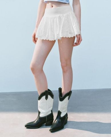  URBAN REVIVO - Chân váy chữ A mini phối ren 