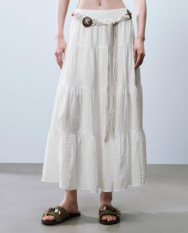  URBAN REVIVO - Chân váy xếp tầng midi A Line 