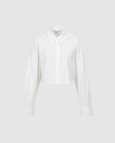  URBAN REVIVO - Áo sơ mi nữ cổ bẻ tay dài phom croptop 