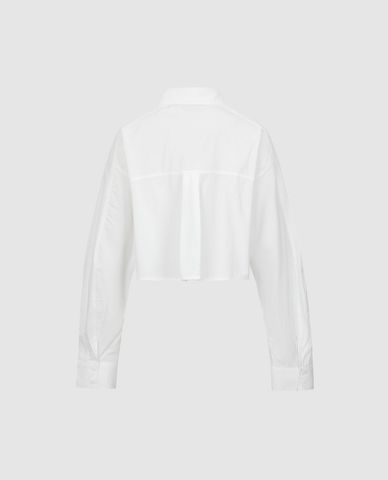  URBAN REVIVO - Áo sơ mi nữ cổ bẻ tay dài phom croptop 