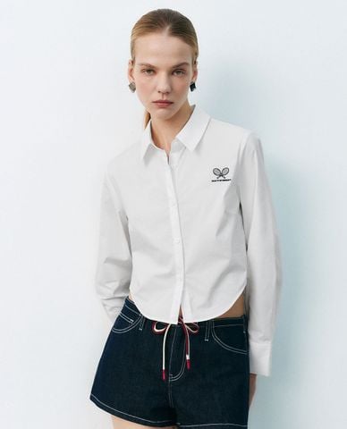  URBAN REVIVO - Áo sơ mi nữ cổ bẻ tay dài hiện đại 