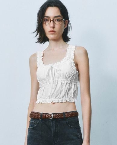  URBAN REVIVO - Áo hai dây nữ phom croptop Shirred 
