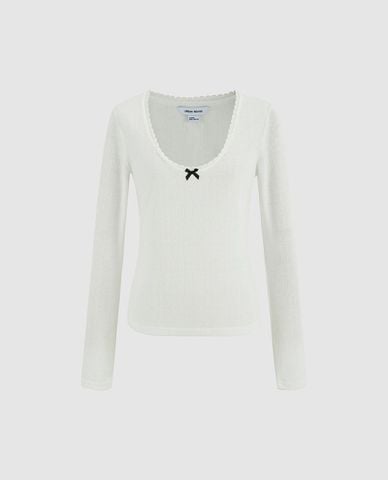  URBAN REVIVO - Áo thun nữ cổ tròn nữ tính 