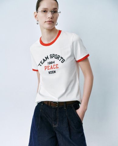  URBAN REVIVO - Áo thun nữ cổ tròn tay ngắn Printed 