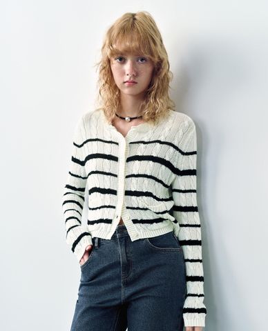  URBAN REVIVO - Áo khoác cardigan nữ phom croptop Striped 