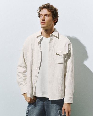  URBAN REVIVO - Áo sơ mi nam cổ bẻ tay dài Textured Button Up Loose 