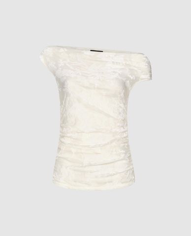  URBAN REVIVO - Áo trễ vai nữ tay ngắn phom ôm 