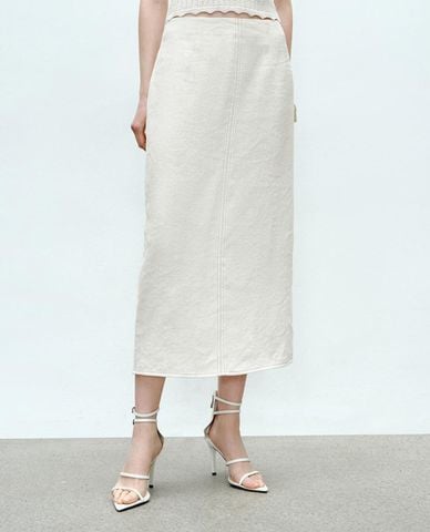  URBAN REVIVO - Chân váy phom suông midi xẻ tà 