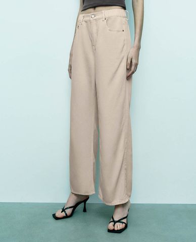  URBAN REVIVO - Quần nữ ống rộng cạp cao phối chun thanh lịch 