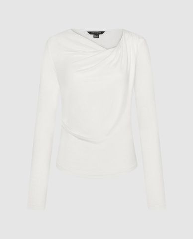  URBAN REVIVO - Áo kiểu nữ cổ nhún tay dài phom ôm nữ tính 