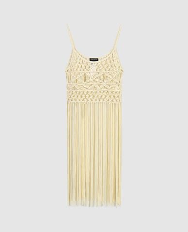  URBAN REVIVO - Áo hai dây nữ đan móc tua rua 