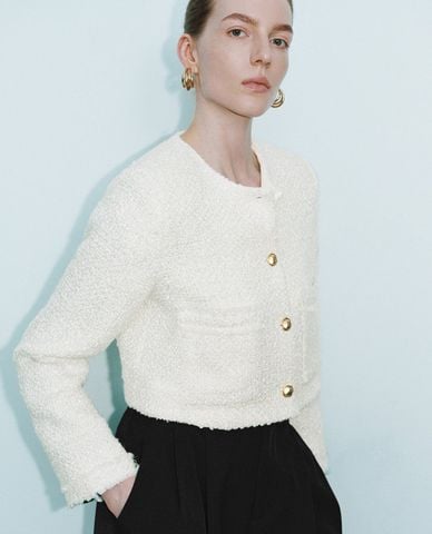  URBAN REVIVO - Áo khoác croptop nữ tay dài phối nút 