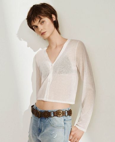  URBAN REVIVO - Áo khoác cardigan nữ tay dài phom croptop 