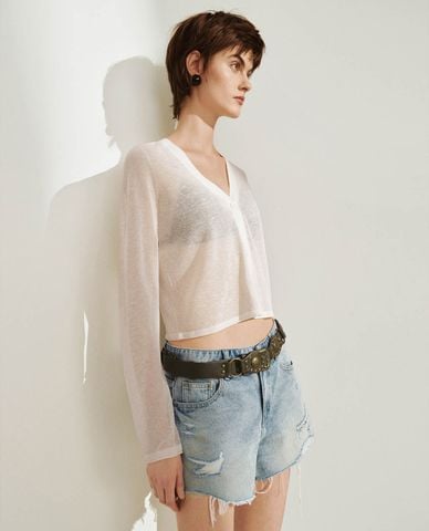  URBAN REVIVO - Áo khoác cardigan nữ tay dài phom croptop 