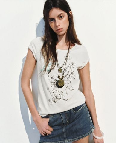  URBAN REVIVO - Áo thun nữ cổ tròn tay ngắn Printed 