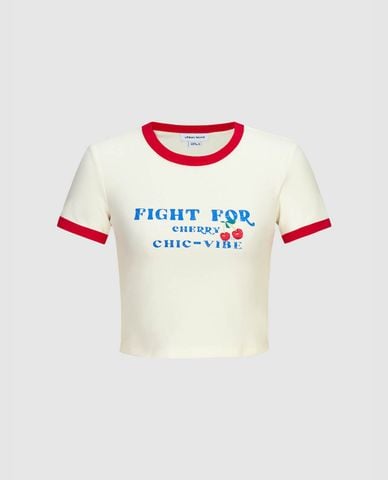  URBAN REVIVO - Áo croptop nữ cổ tròn tay ngắn Printed 