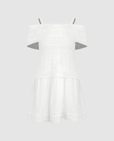  URBAN REVIVO - Đầm trễ vai mini dệt kim nữ tính 