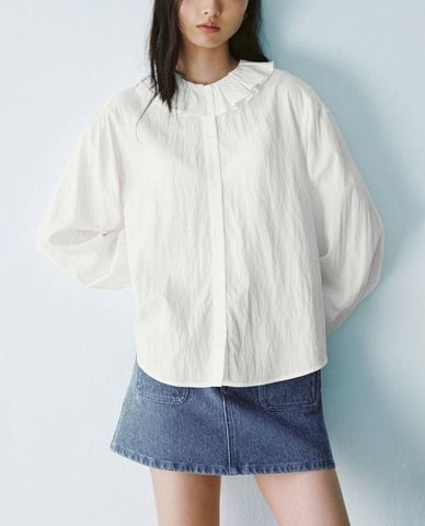  URBAN REVIVO - Áo sơ mi nữ cổ tròn tay dài Loose 