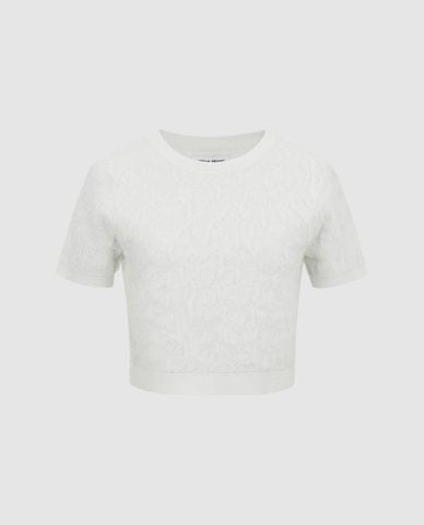  URBAN REVIVO - Áo croptop nữ cổ tròn tay ngắn cá tính 