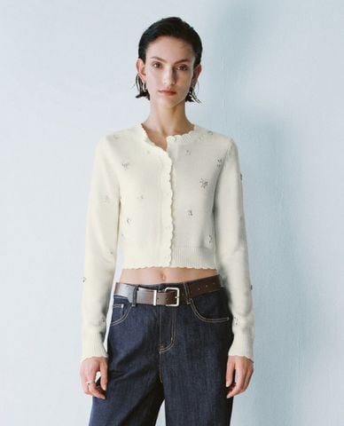  URBAN REVIVO - Áo khoác cardigan nữ phom croptop cá tính 