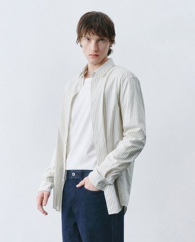  URBAN REVIVO - Áo sơ mi nam cổ bẻ tay dài kẻ sọc 