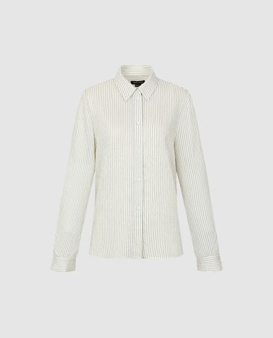  URBAN REVIVO - Áo sơ mi nữ cổ bẻ tay dài kẻ sọc 