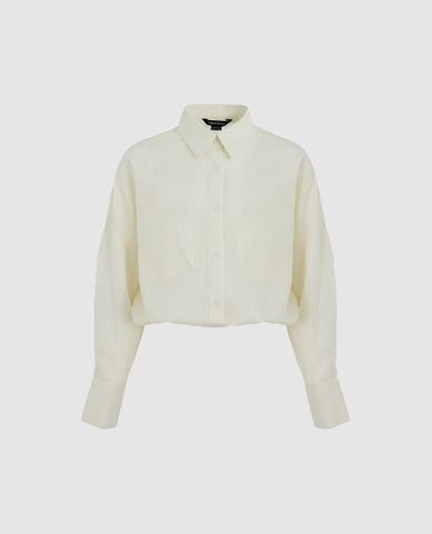  URBAN REVIVO - Áo sơ mi nữ cổ bẻ tay dài phom croptop 