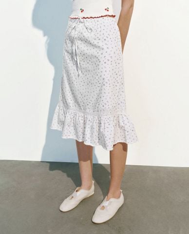  URBAN REVIVO - Chân váy chữ A phom midi lưng thun Floral 