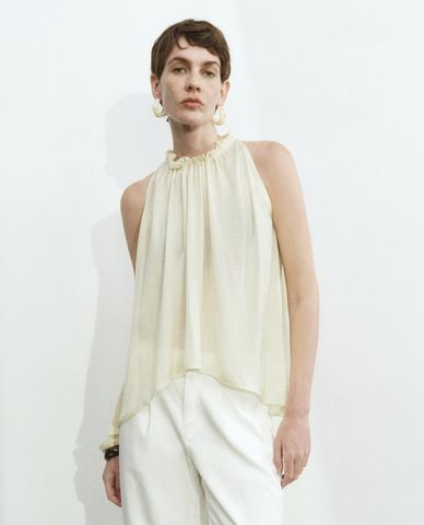  URBAN REVIVO - Áo kiểu nữ xếp nếp hiện đại 