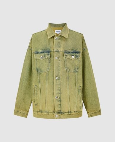  URBAN REVIVO - Áo khoác denim nam cổ bẻ tay dài Distressed 