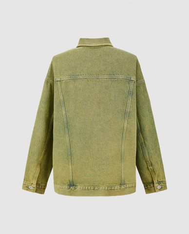  URBAN REVIVO - Áo khoác denim nam cổ bẻ tay dài Distressed 