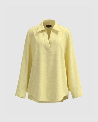  URBAN REVIVO - Áo kiểu nữ cổ bẻ tay dài Lapel Overhead 