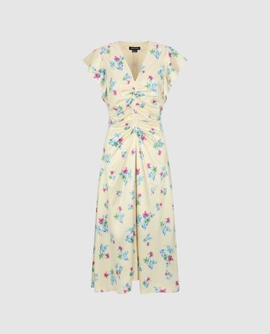  URBAN REVIVO - Đầm midi cổ V phối họa tiết Floral 