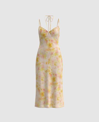  URBAN REVIVO - Đầm hai dây midi Cami Floral A Line 