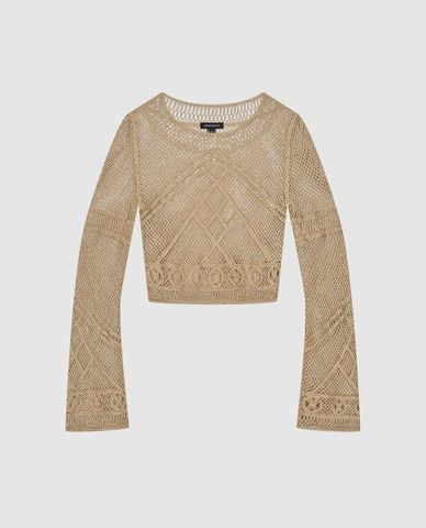  URBAN REVIVO - Áo dệt kim nữ cổ tròn tay dài 