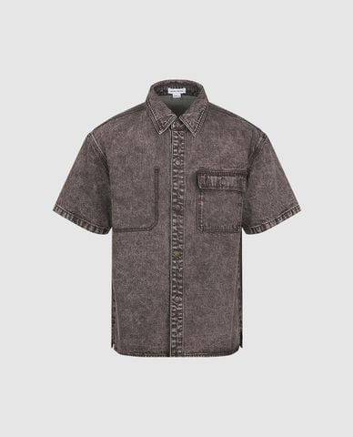  URBAN REVIVO - Áo sơ mi denim nam cổ bẻ tay ngắn 