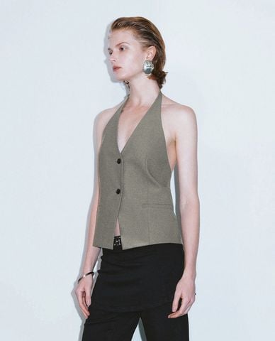  URBAN REVIVO - Áo kiểu nữ cổ V thắt dây Vogue 