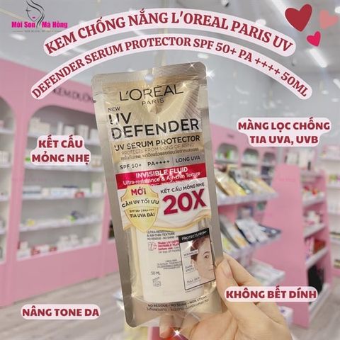 Kem Chống Nắng L'Oreal Paris X20 Thoáng Da Mỏng Nhẹ 50ml UV Defender Serum Invisible Fluid SPF50+ PA++++