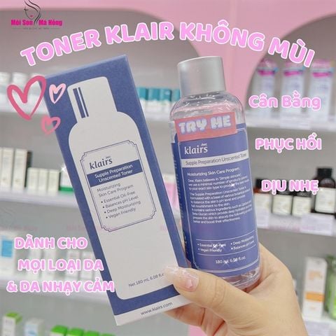 (CÔNG TY) Nước Hoa Hồng Klairs Không Mùi Cho Da Nhạy Cảm 180ml Supple Preparation Unscented Toner