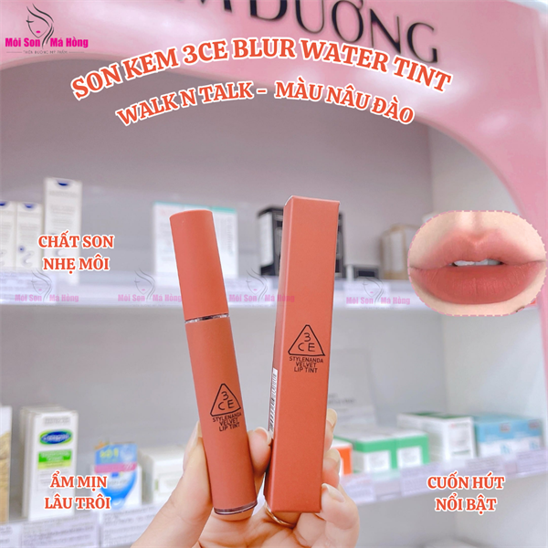 Son kem lì 3CE Velvet Lip Tint Walk N Talk 4g- Màu Nâu Đào