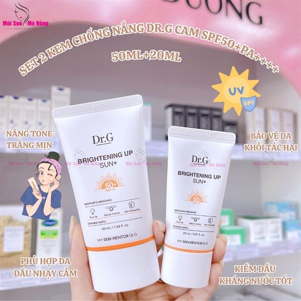 Set Kem Chống Nắng Dưỡng Sáng Da Dr.G Brightening Up Sun+ SPF50+ PA+++ 50ml + 20ml