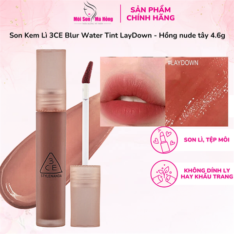 Son kem lì 3CE Blur Water Tint Laydown 4.6g – Màu Hồng Đào Trầm