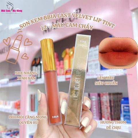 (CÔNG TY) Son tint dạng kem Bbia Last Velvet Lip Tint Version 3 Sweet Boss-Màu 12 Cam Cháy