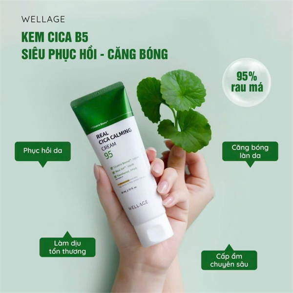 Kem Dưỡng Ẩm Và Hỗ Trợ Phục Hồi Da Wellage Real Cica Calming 95 Cream