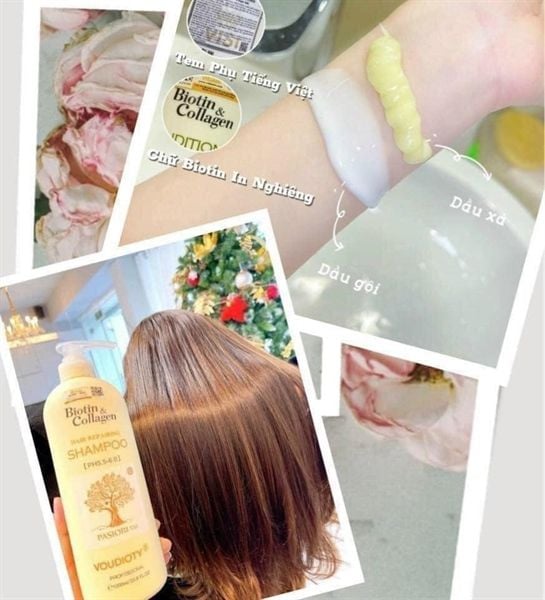 Bộ dầu gội xả siêu mềm mượt Biotin Collagen Voudioty Hair Repairing Vàng 1000ml